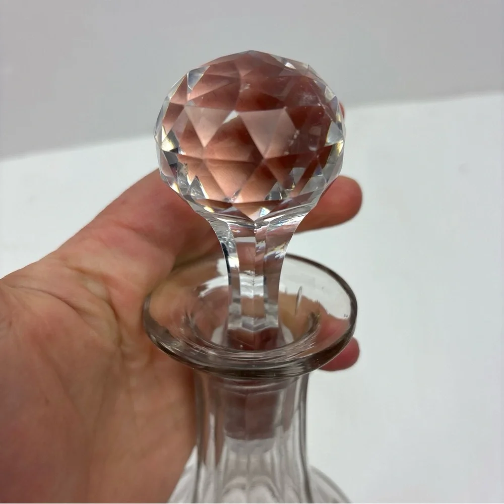 Vintage Glass Decanter Grapevine Frosted Detail Fluted Stopper Brandy Liquor Bar